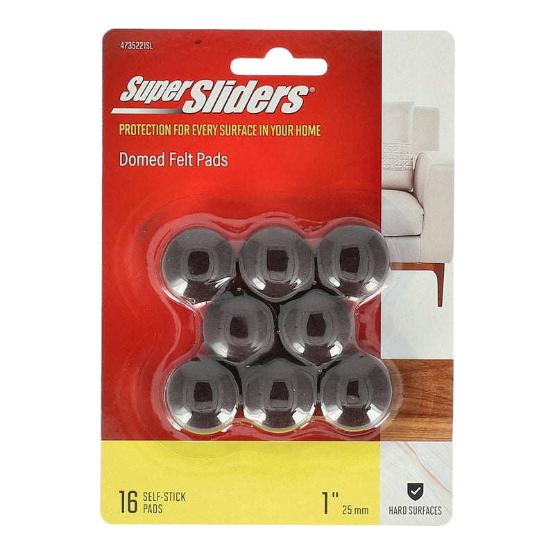 SUPER SLIDER 16PC 1'' ROUND BROWN DOMED FELT PADS
