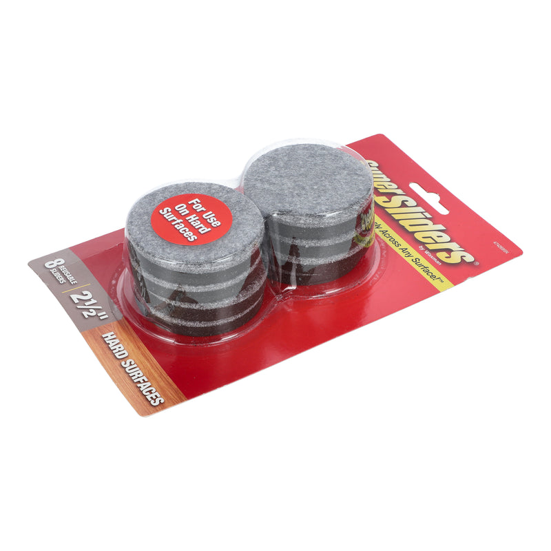 SOFT TOUCH 8PC 2-1/2'' ROUND GRAY FELT SLIDERS SELF-STICK