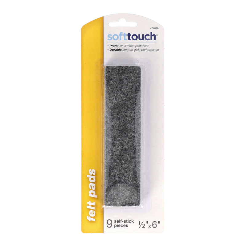 SOFT TOUCH 9PC 1/2x6'' GRAY FELT PADS SELF-STICK