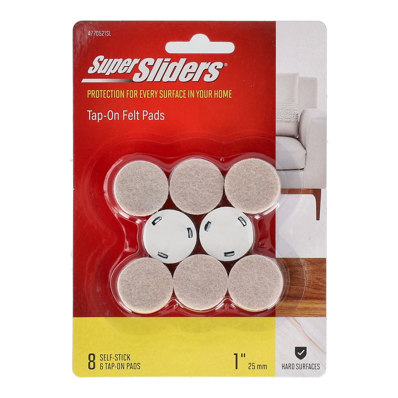 SUPERSLIDERS 8PC 1'' FURNITURE SLIDERS TAP-ON & SELF ADHESIVE