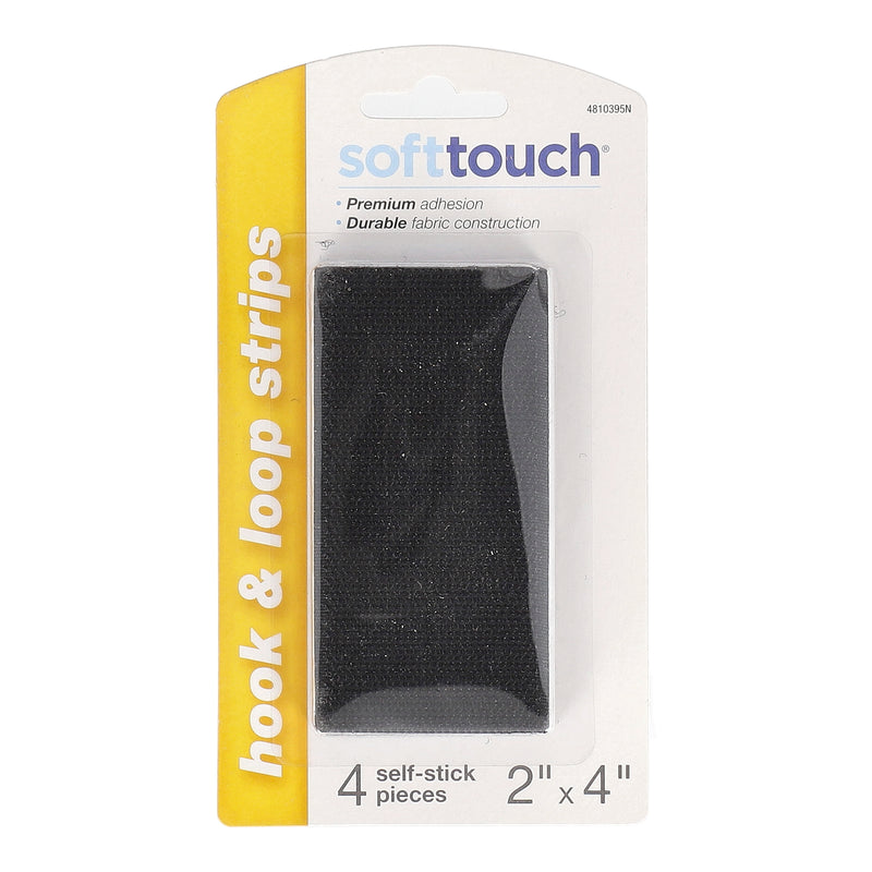 SOFT TOUCH 4PC 2x4'' HOOK & LOOP STRIPS 2 SETS SELF-STICK