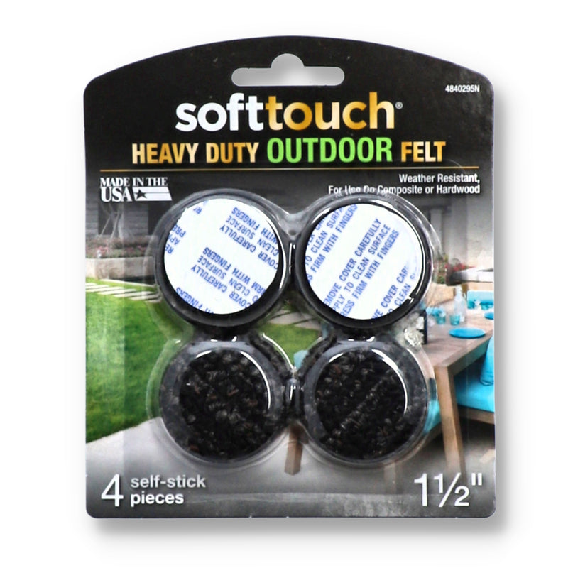 SOFT TOUCH 4PC 1-1/2'' HEAVY DUTY OUTDOOR FELT FURNITURE SLIDERS SELF-STICK USA MADE