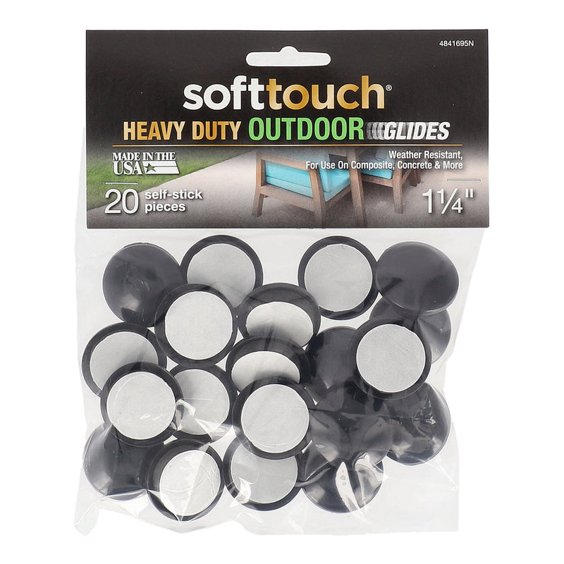SOFT TOUCH 20PC 1-1/4'' ROUND OUTDOOR FURNITURE SLIDERS BLACK