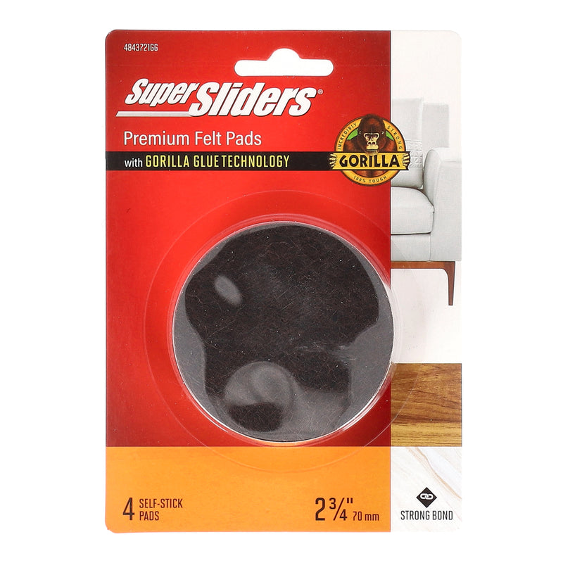 SUPERSLIDERS 4PC 2-3/4'' PREMIUM GORILLA GLUE SELF ADHESIVE FELT PADS