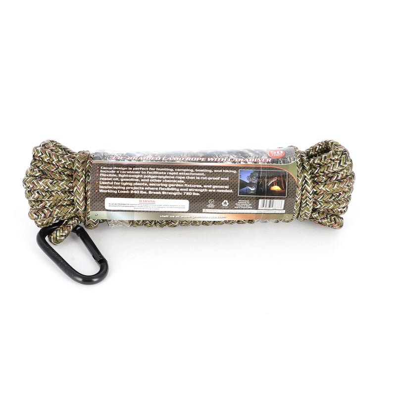 IIT 50' 3/8'' DIAMOND BRAIDED CAMO ROPE WITH CARABINER