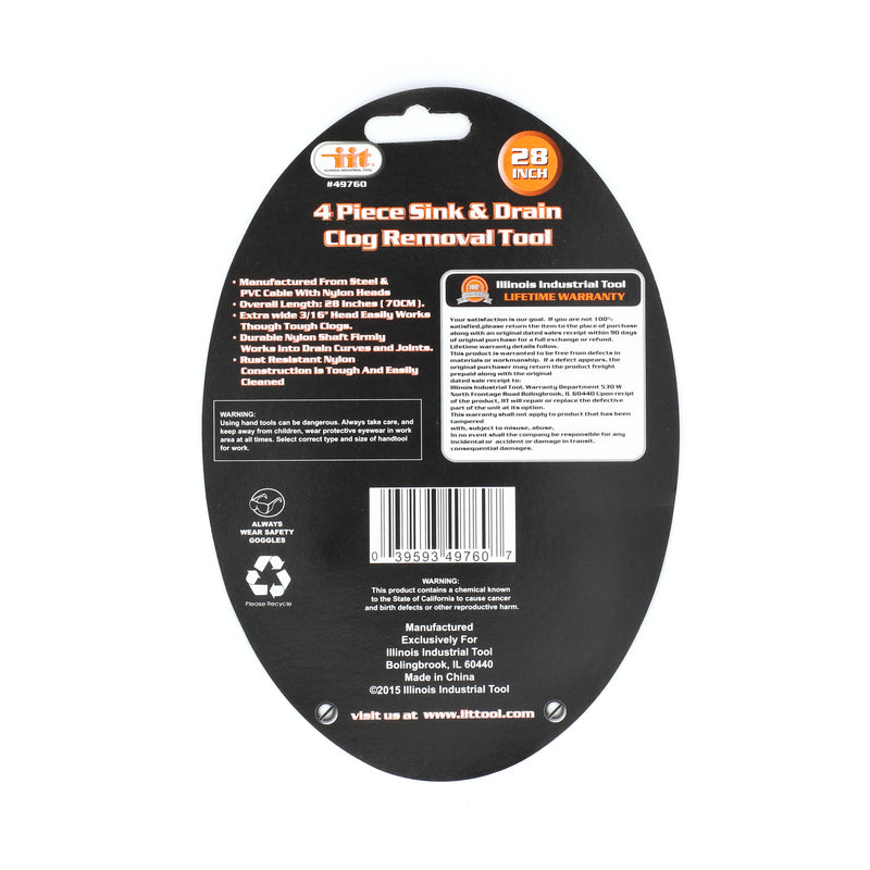 IIT 4pc SINK & TUB CLOG REMOVAL TOOL