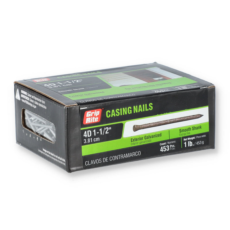 GRIP-RITE 1lb CASING NAILS 4D 1-1/2'' EXTERIOR GALVANIZED SMOOTH SHANK