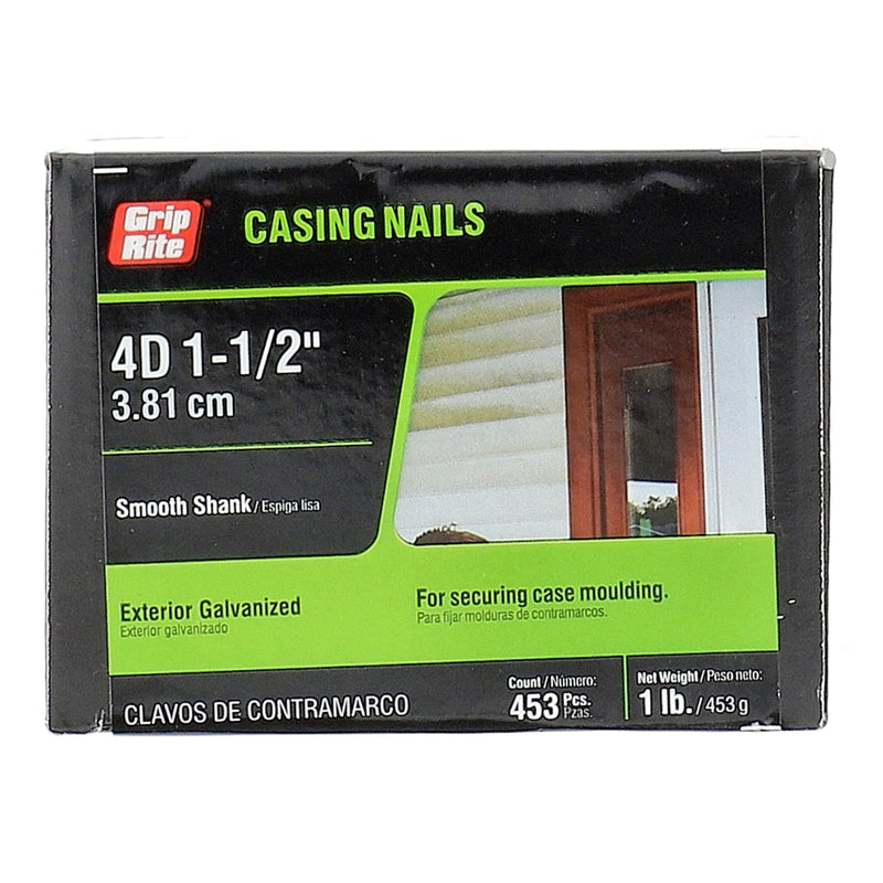 GRIP-RITE 1lb CASING NAILS 4D 1-1/2'' EXTERIOR GALVANIZED SMOOTH SHANK