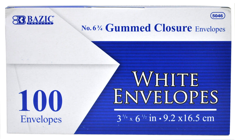 100ct #6 3/4 GUMMED WHITE ENVELOPES -NO ONLINE SALES
