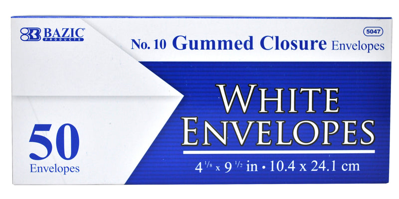 50ct #10 GUMMED WHITE ENVELOPES -NO ONLINE SALES