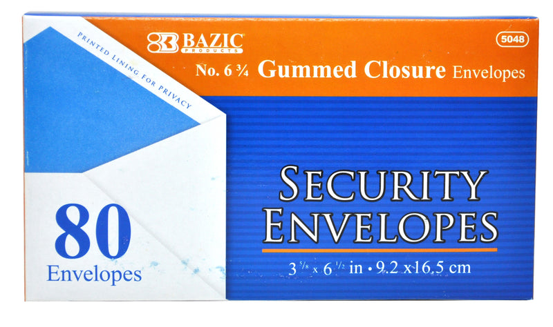 80ct #6 3/4 GUMMED WHITE SECURITY ENVELOPES -NO ONLINE SALES