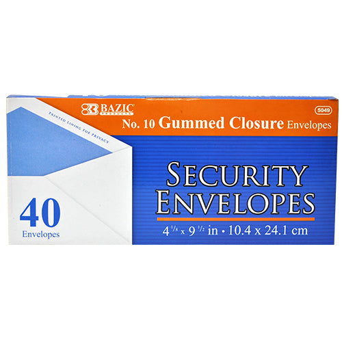 40ct #10 GUMMED WHITE SECURITY ENVELOPES -NO ONLINE SALES