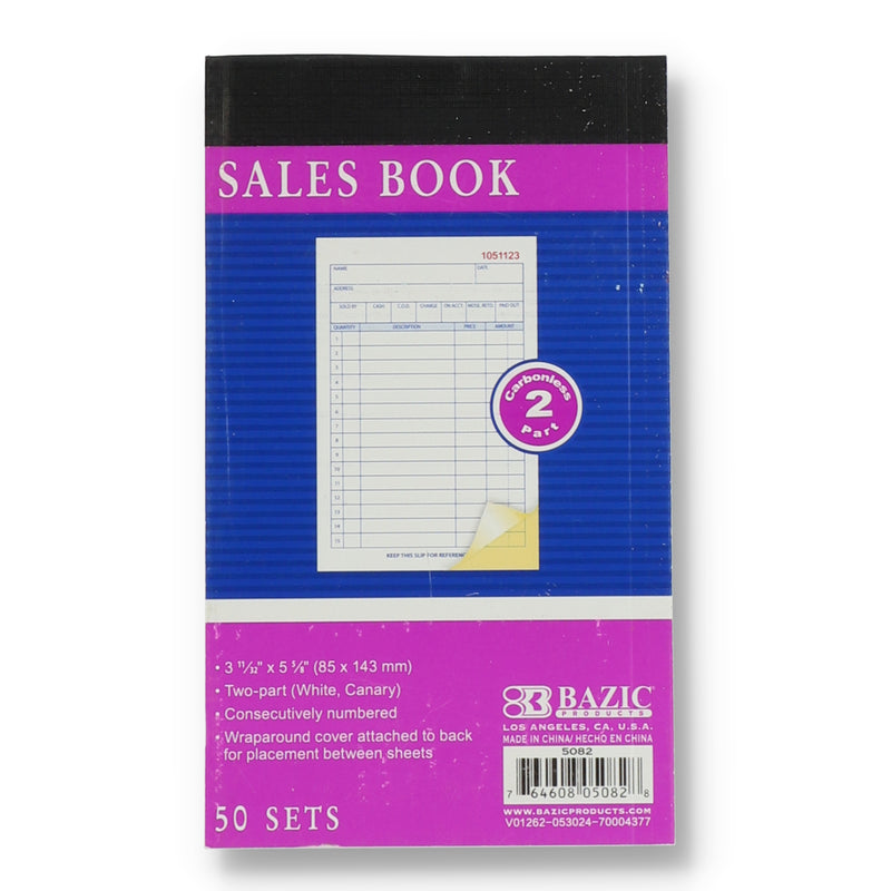 BAZIC 50 SHEET SALES BOOK 2 PART CARBONLESS 3-11/32x5-5/8'' -NO ONLINE SALES