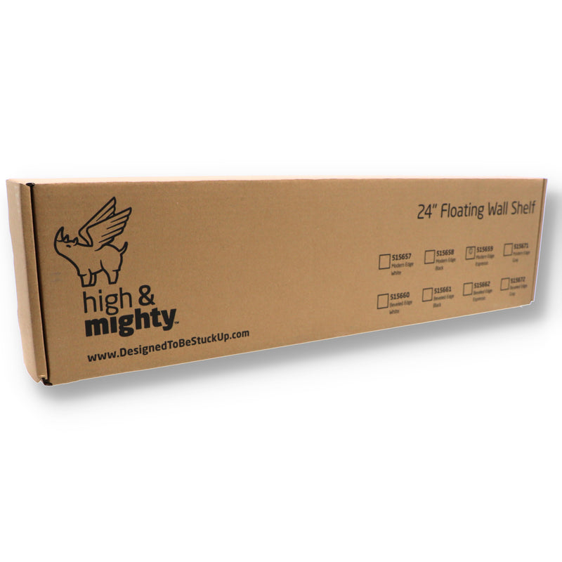 HIGH & MIGHTY 24'' ESPRESSO FLOATING WALL SHELF BROWN BOX
