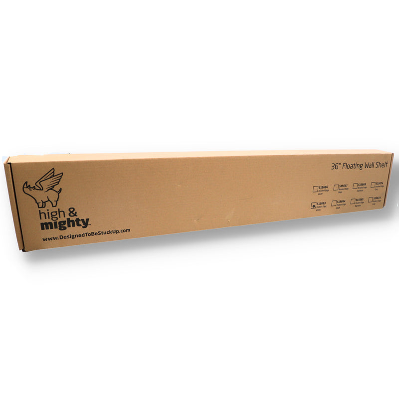 HIGH & MIGHTY 36'' WHITE FLOATING WALL SHELF 25LB BROWN BO