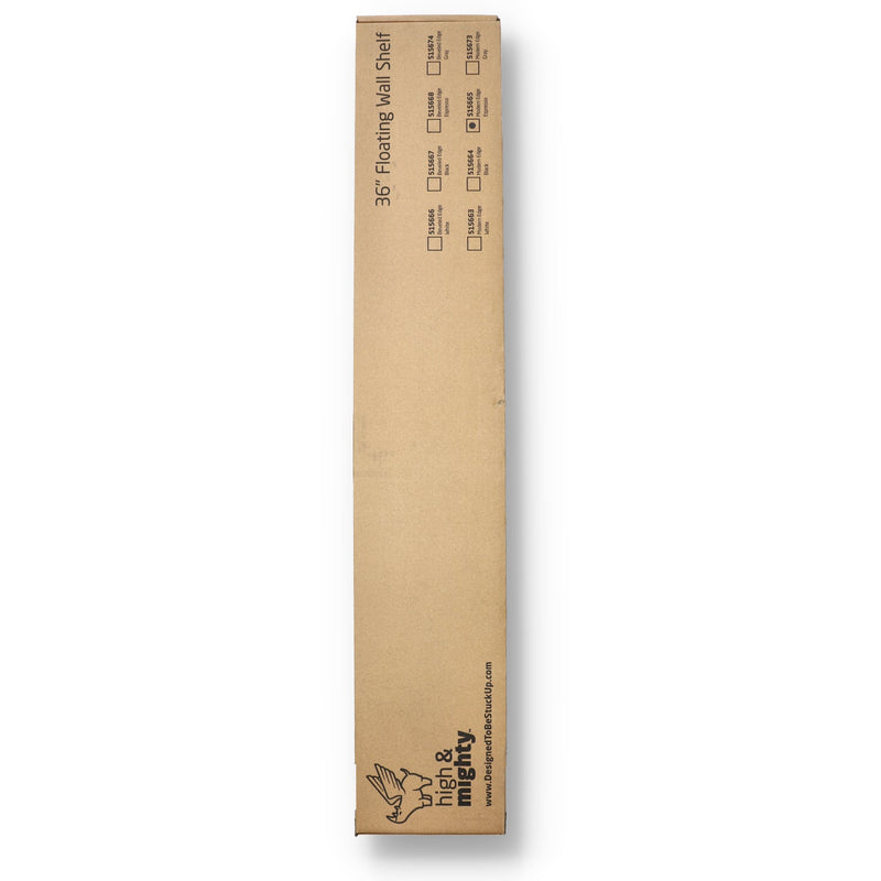 HIGH & MIGHTY 36'' ESPRESSO FLOATING WALL SHELF 25LB BROWN BOX