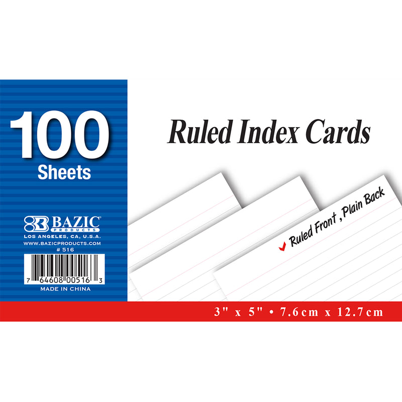 BAZIC 100ct 3x5'' RULED INDEX CARDS -NO ONLINE SALES