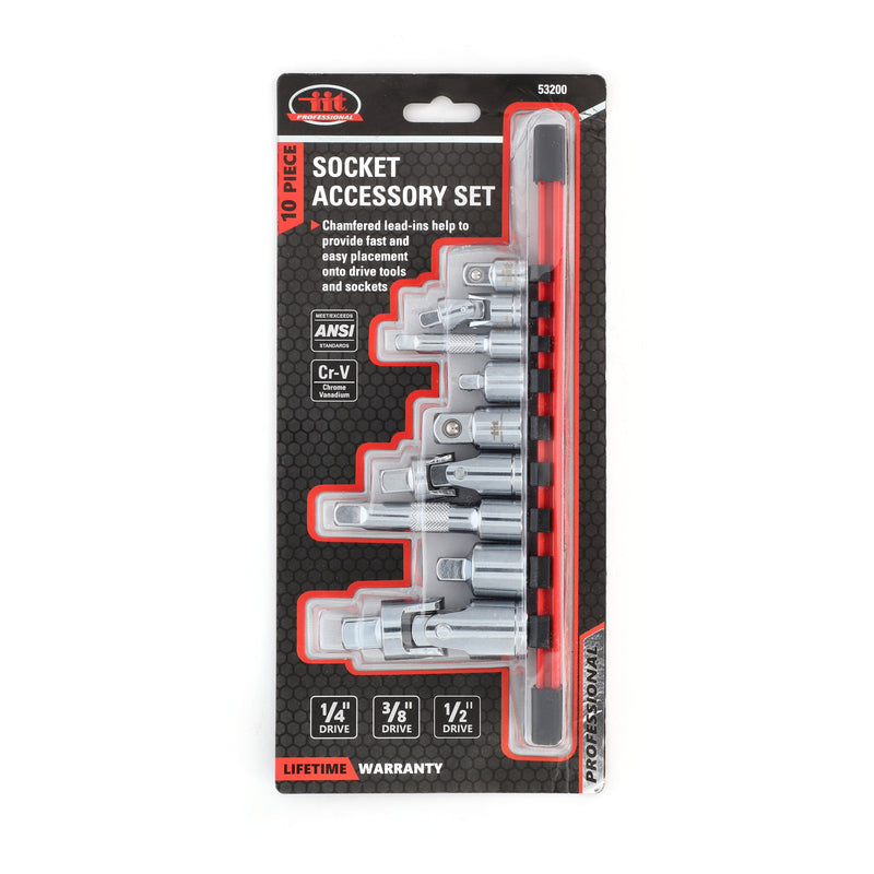 IIT PRO 10PC CHROME CRV SOCKET ADAPTERS ON RAIL