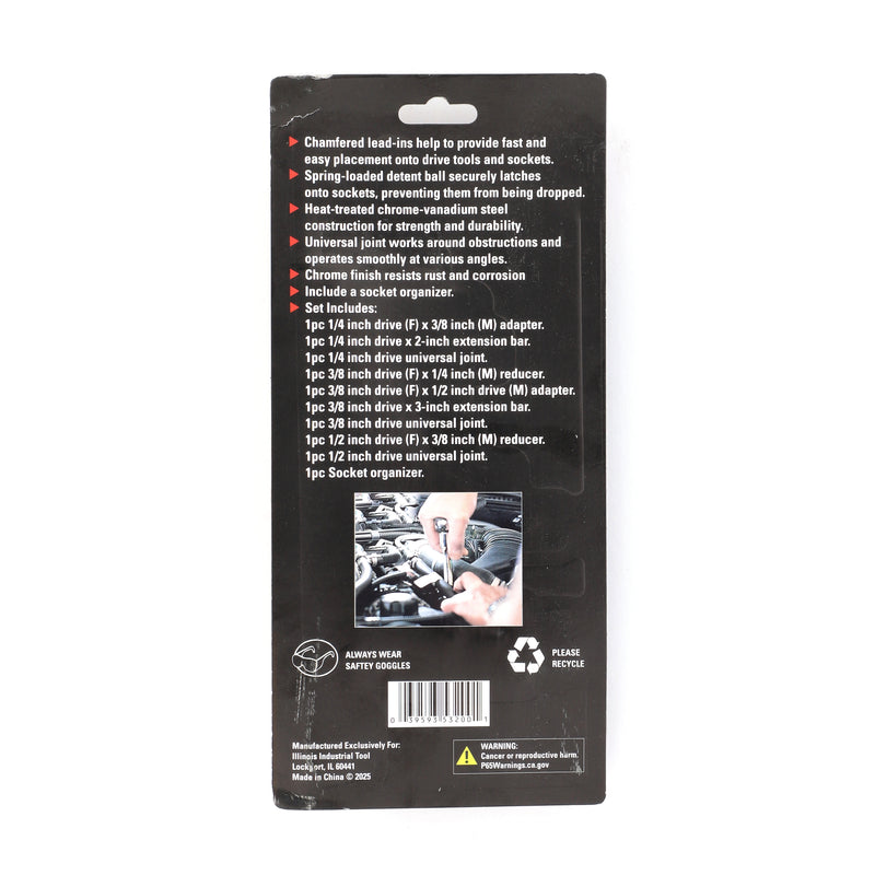 IIT PRO 10PC CHROME CRV SOCKET ADAPTERS ON RAIL