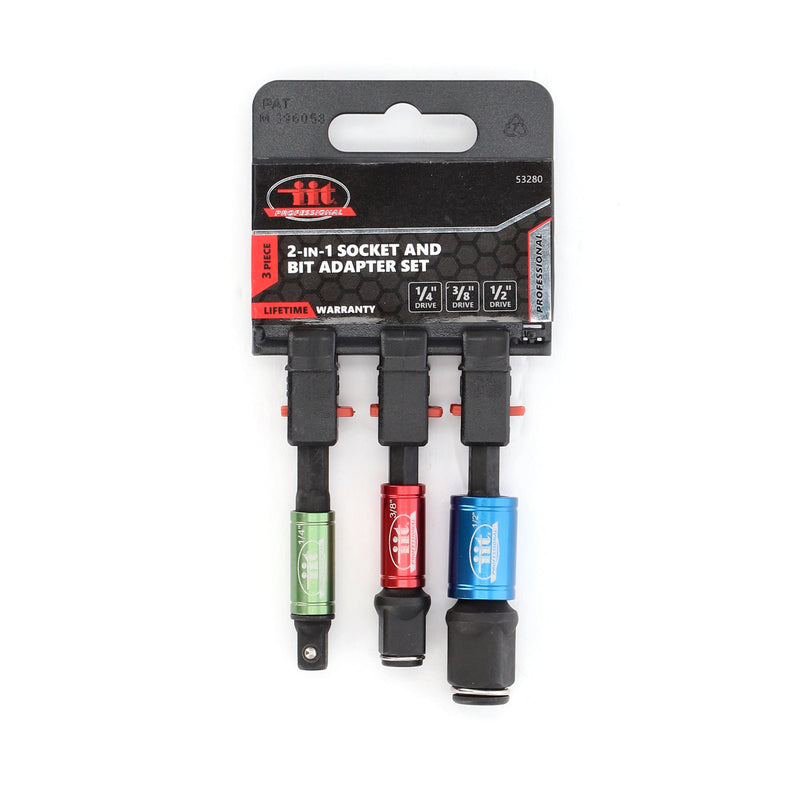 IIT PRO 3pc 2-in1 SWIVEL SLEEVE SOCKET & BIT ADAPTERS