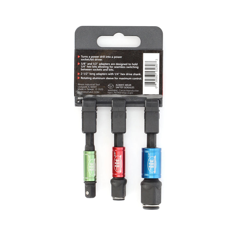 IIT PRO 3pc 2-in1 SWIVEL SLEEVE SOCKET & BIT ADAPTERS