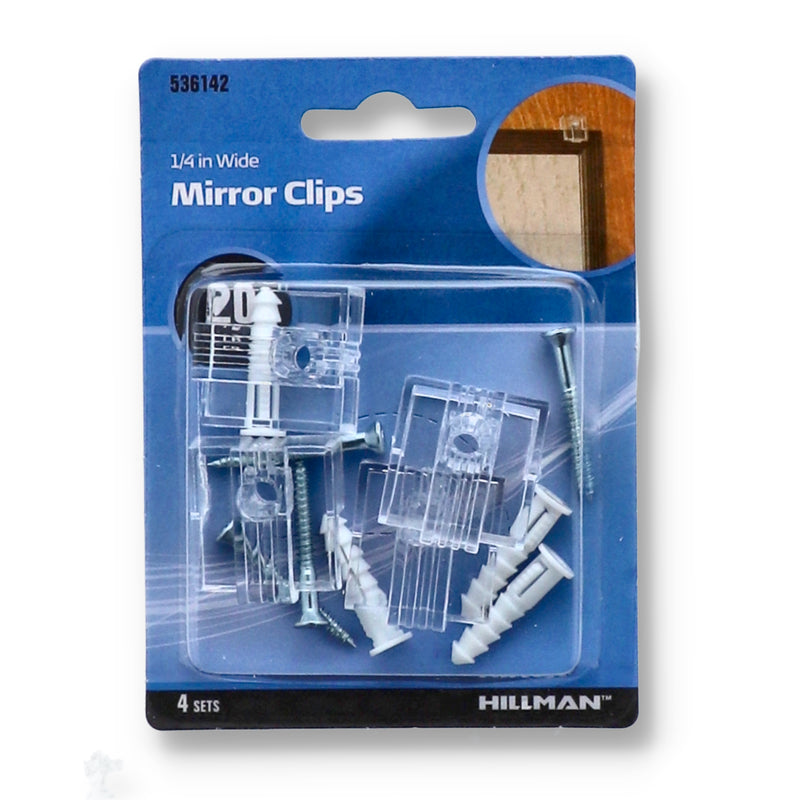 4PK 20LB MIRROR CLIPS 1/4'' WIDE