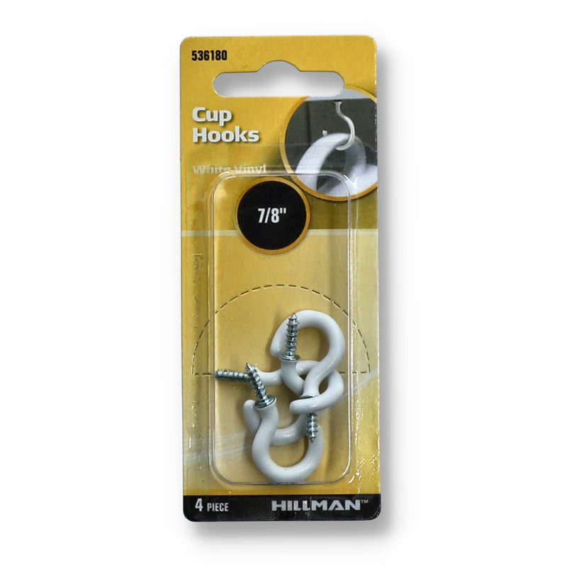 4PK 7/8'' WHITE CUP HOOKS