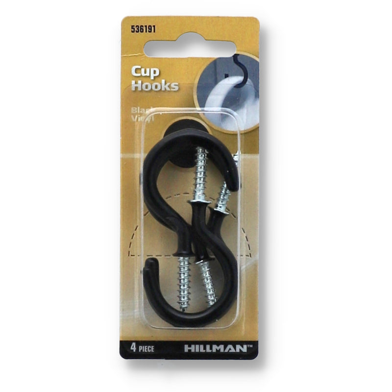 HILLMAN 4pk 2-1/4'' METAL CUP HOOK BLACK