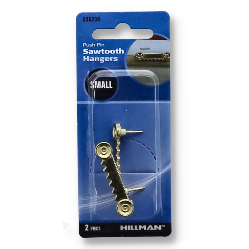 HILLMAN 2pk SMALL BRASS PUSH PIN SAWTOOTH HANGER