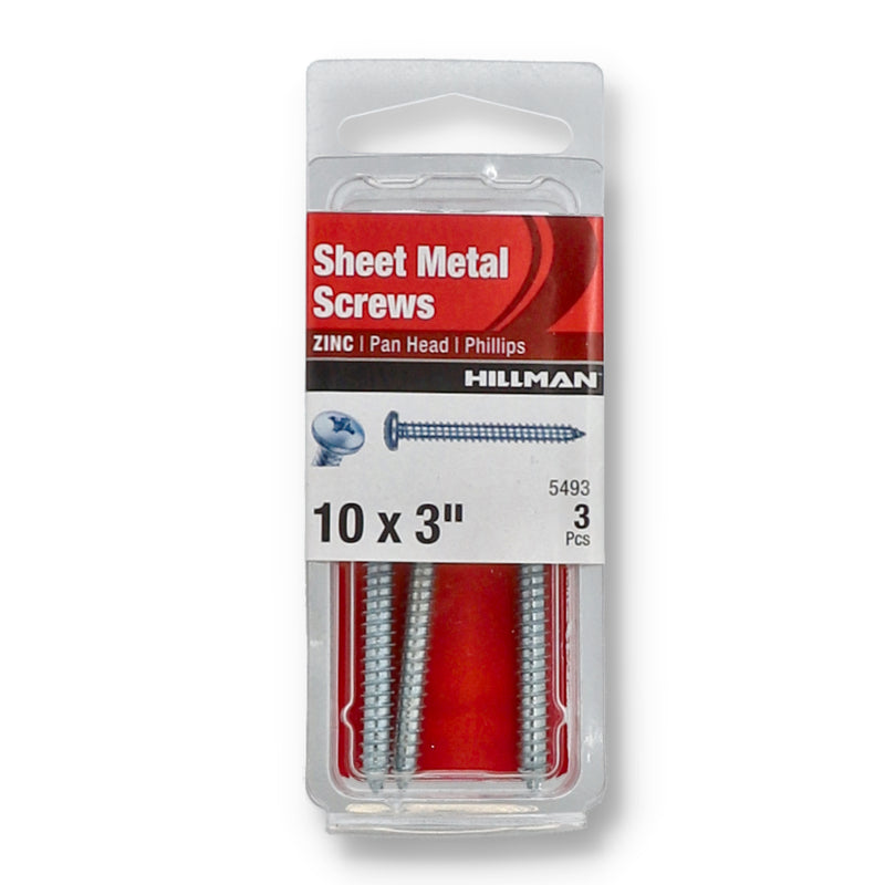 HILLMAN 3PC SHEET METAL SCREWS #10x3''