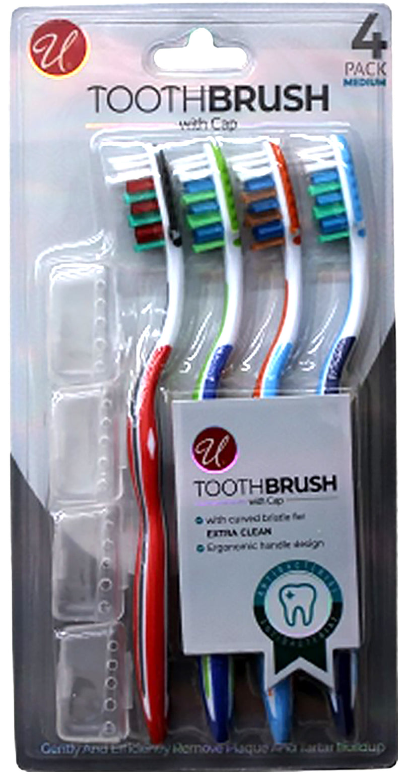 4 PACK TOOTH BRUSH WITH CAPS -MEDIUM