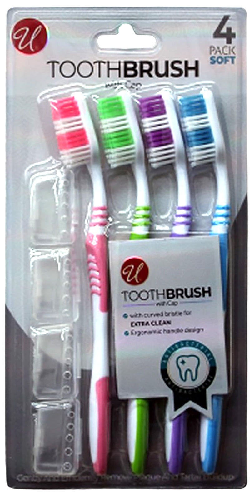 4 PACK TOOTH BRUSH WITH CAPS -SOFT