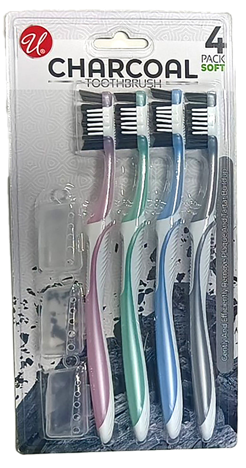 4PK CHARCOAL TOOTH BRUSH WITH 3 CAPS -SOFT