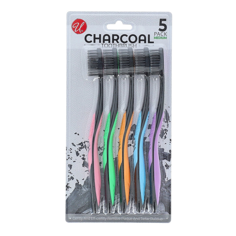 5PK CHARCOAL TOOTH BRUSH MEDIUM BRISTLES