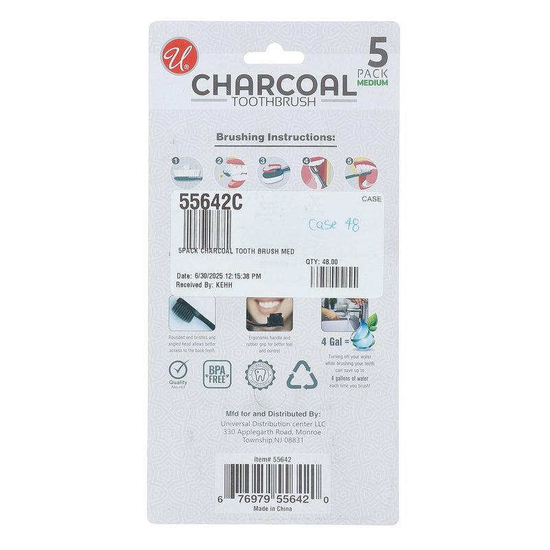 5PK CHARCOAL TOOTH BRUSH MEDIUM BRISTLES