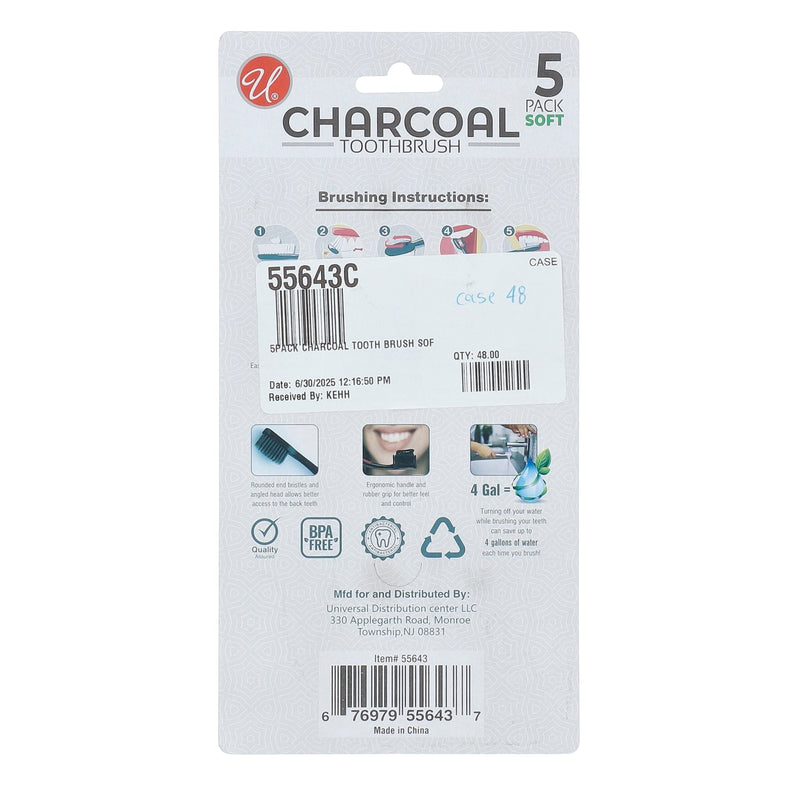 55643C-5PK CHARCOAL TOOTH BRUSH SOFT BRISTLES