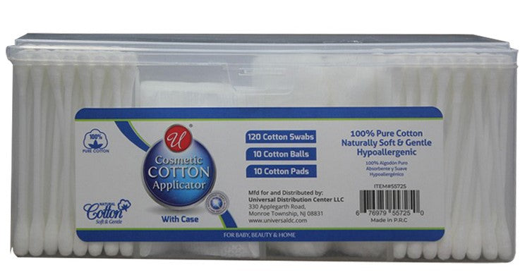 U 140PC 4-in-1 COTTON COSMETIC SET IN CLEAR PLASTIC CASE