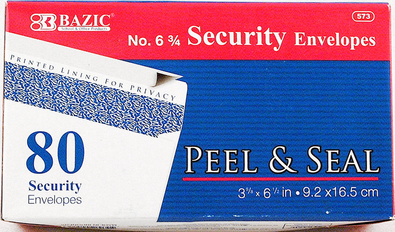 80ct #6 3/4 PEEL & SEAL SECURITY WHITE ENVELOPES -NO ONLINE SALES