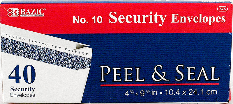 40ct #10 PEEL & SEAL SECURITY WHITE ENVELOPES -NO ONLINE SALES