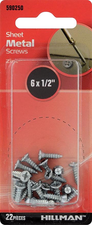 HILLMAN 22CT FLAT HEAD SHEET METAL SCREWS 6x1/2'