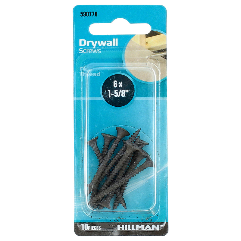 HILLMAN 10pc FINE DRYWALL SCREWS #6x1-5/8''
