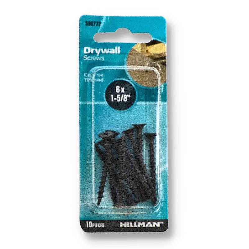 HILLMAN 10PC COARSE DRYWALL SCREWS #6x1-5/8''