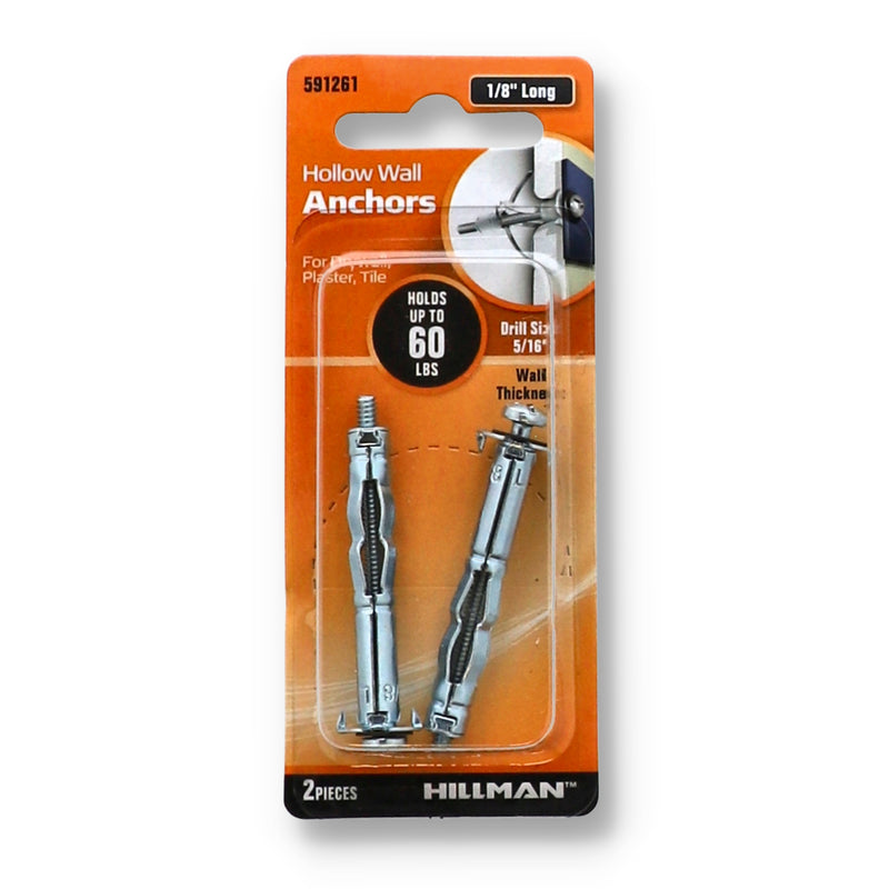 HILLMAN 2PC HOLLOW WALL ANCHORS 1/8' LONG' HOLDS 60LBS