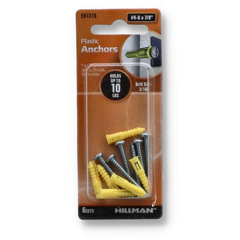 HILLMAN 6CT RIBBED PLASTIC ANCHORS #4-6 7/8''