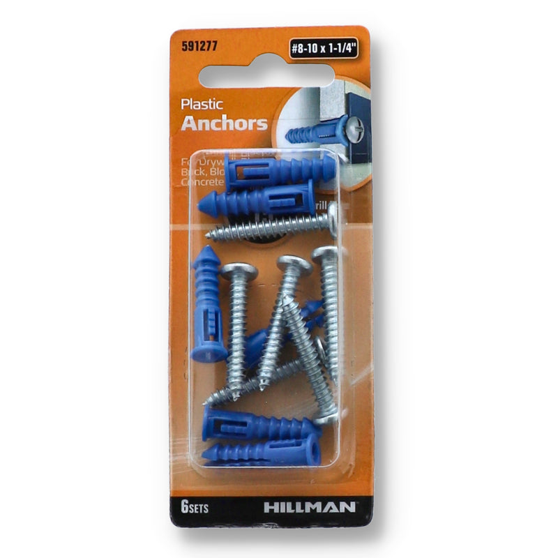 HILLMAN 6CT RIBBED PLASTIC ANCHORS #8-10x1 1/4''