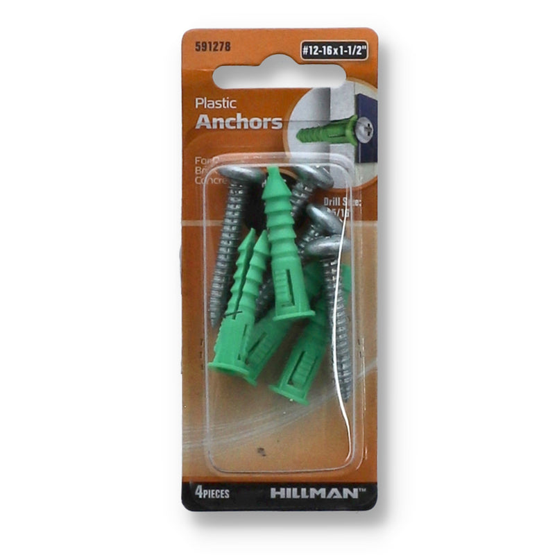 HILLMAN 4CT RIBBED PLASTIC ANCHORS #12-16x1-1/2''