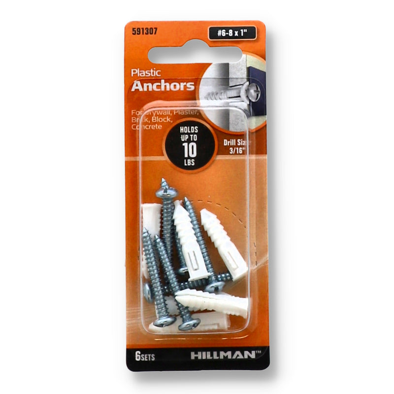 HILLMAN 6CT PLASTIC RIB ANCHOR SETS #6-8x1''
