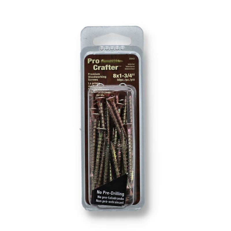 PRO CRAFTER 50PC WOODWORKING SCREWS #8x1-3/4''