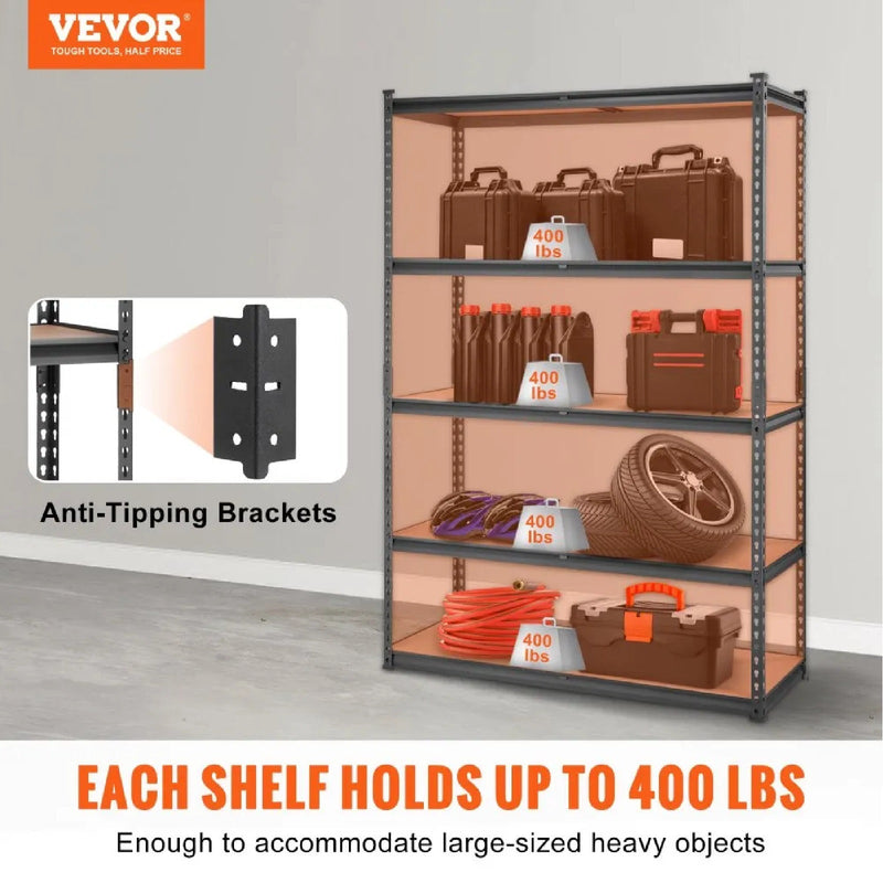 VEVOR 5 SHELF 2000LB METAL GARAGE STORAGE SHELVING 48x72x18''