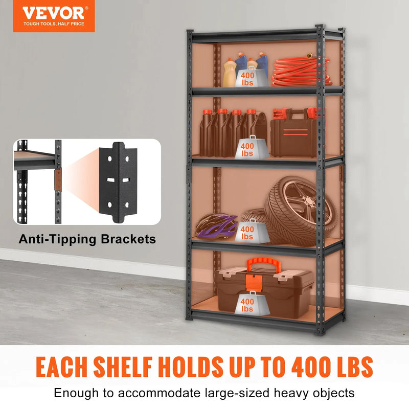 VEVOR 5 SHELF 2000LB METAL GARAGE STORAGE SHELVING 48x72x18''